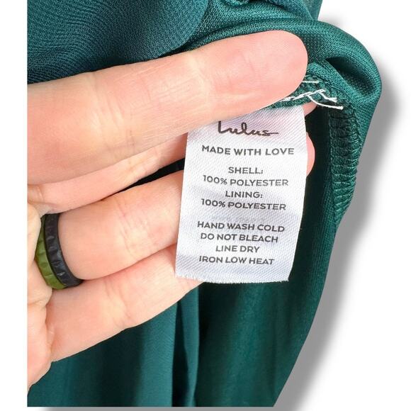 Lulus NWOT Radiant Charisma Emerald Chiffon Ruched Tie-Strap Maxi Dress Medium - Picture 10 of 10